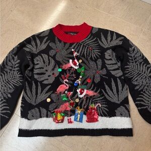 33 Degrees Black Flamingo Christmas Sweater - XL